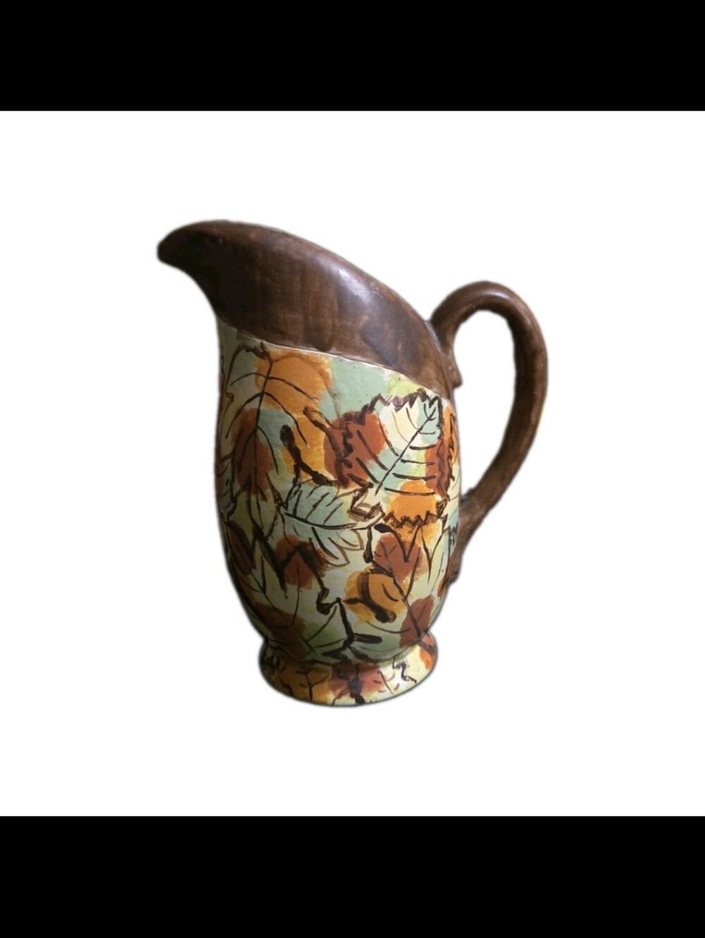 Hand-Painted Autumn Leaf Ceramic Pitcher - Brown & Green